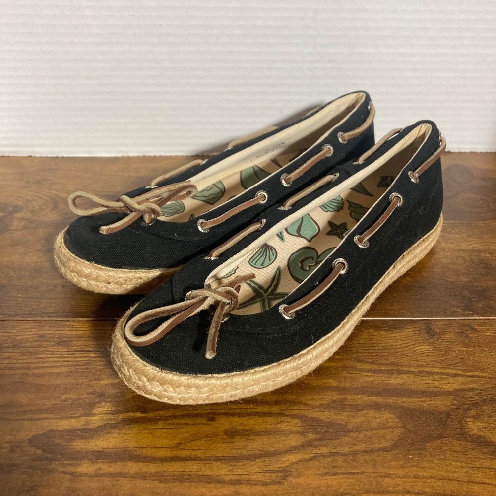 Sperry Top-Sider Womens Black Canvas Espadrille Boat Shoes 9835117 Size 6.5M‎